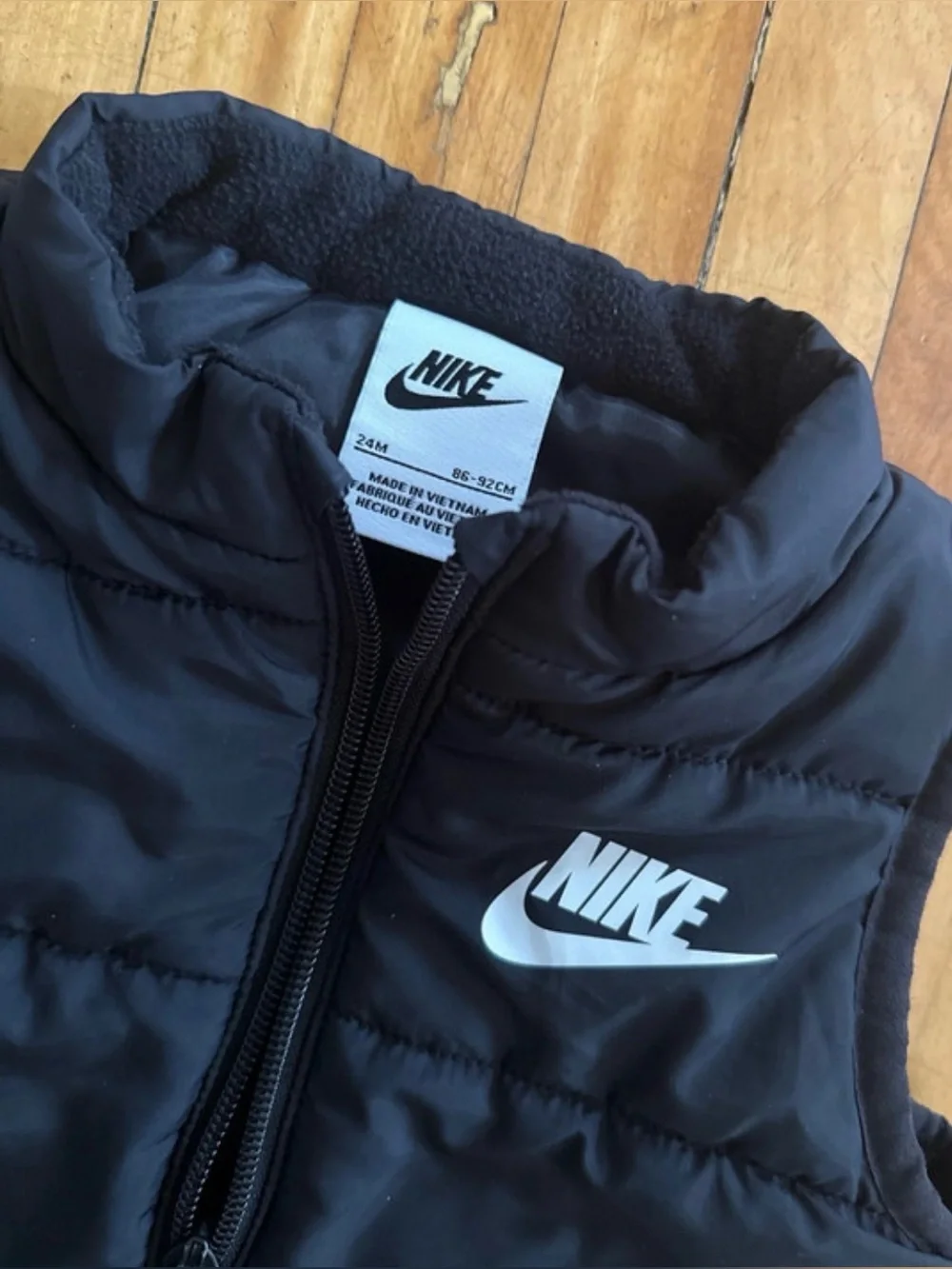 Nike Black Kids Puffer Vest with White Logo